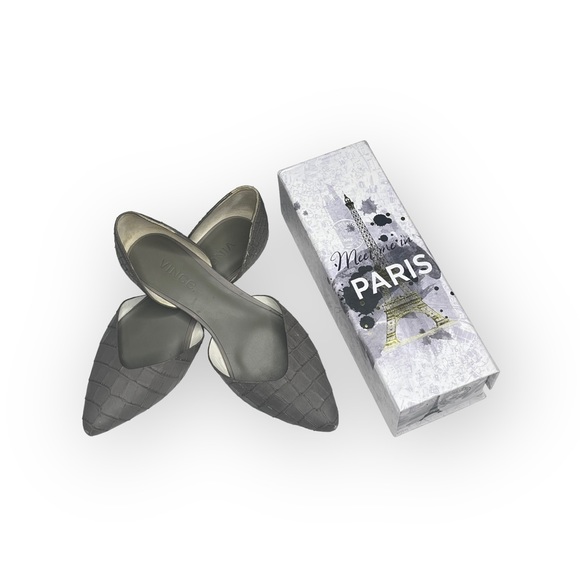 Vince ❃ Tara D’Orsay Pointy Toe Ballet Flat ❃ Embossed Leather ❃ Taupe Grey ❃ 39 - Picture 3 of 16